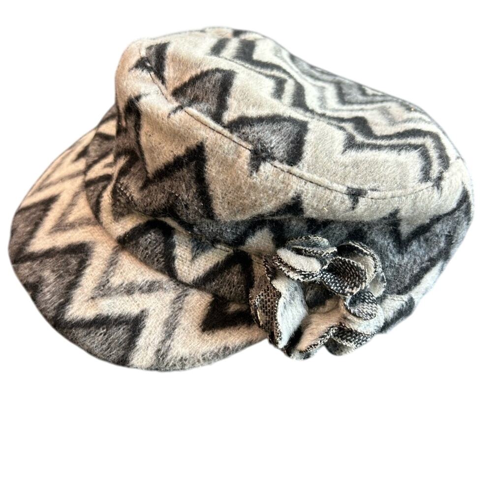 Chevron Patterned Fleece Cap- with 3d flower accent- some wear